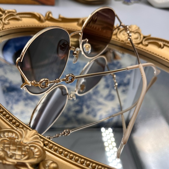 🆕 GUCCI 🧿 NWOT GG1017 Light Gold Metal Rimmed Round Sunglasses Brown Gradient - Picture 7 of 16